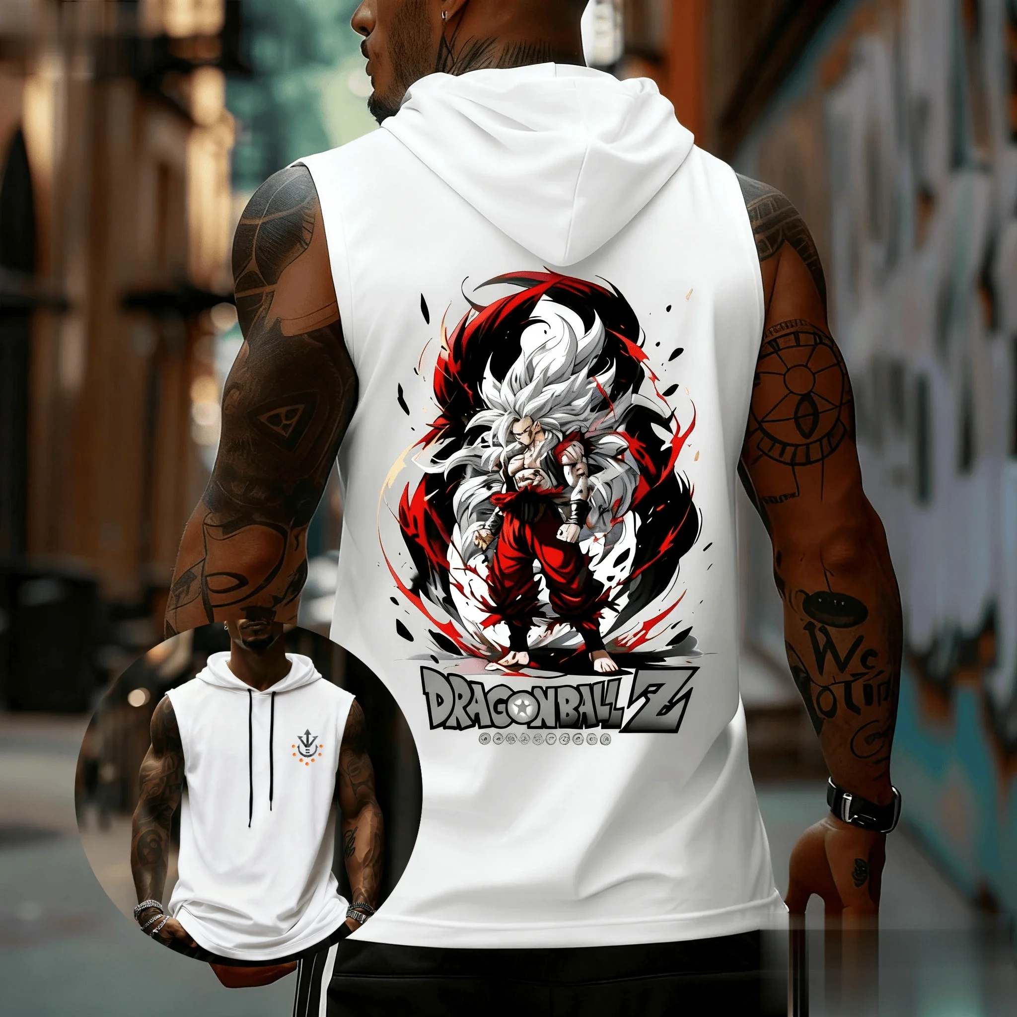 

Dragon Ball Z Broly Anime Men Tank Top Sleeveless Hooded Vest Summer Muscle Fit Streetwear Graphic Print Casual Workout Shirt