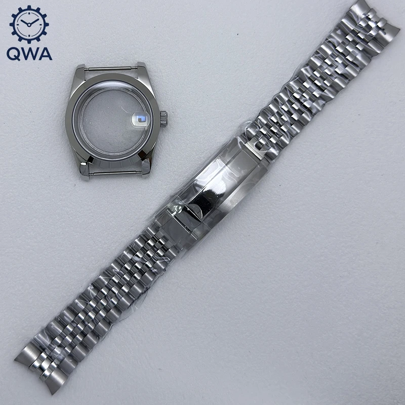 QWA NH35 36 مللي متر/39 مللي متر Datejust الفضة الياقوت ساعة زجاجية مع الرئيس/اليوبيل صالح NH35/NH36 ساعة يد تعمل بالحركة اكسسوارات