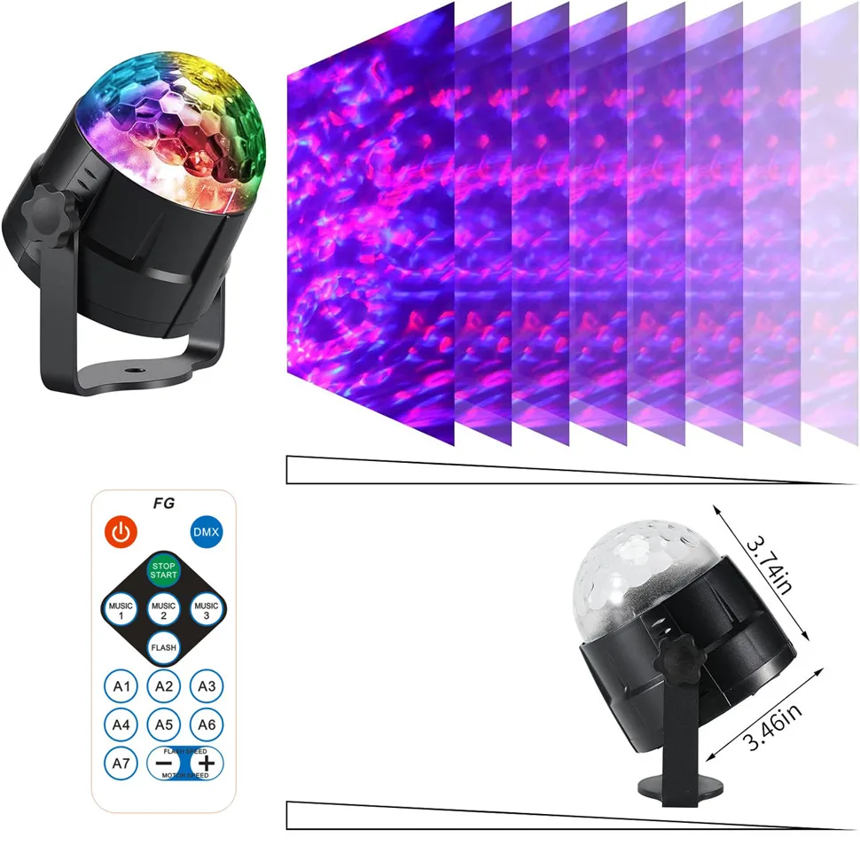 LED Water Ocean Pattern Projector Light Starry Sky 7 Colors Pattern Family Children's Room Party Christmas Decoration