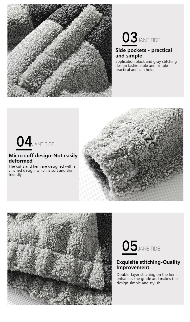 Neue Herrenmode-Fleece-warme Jacke für Herbst und Winter, lockere Strickjacke mit Reißverschluss, kontrastierende Jacke, lässiges Herrenoberteil – Detail 8