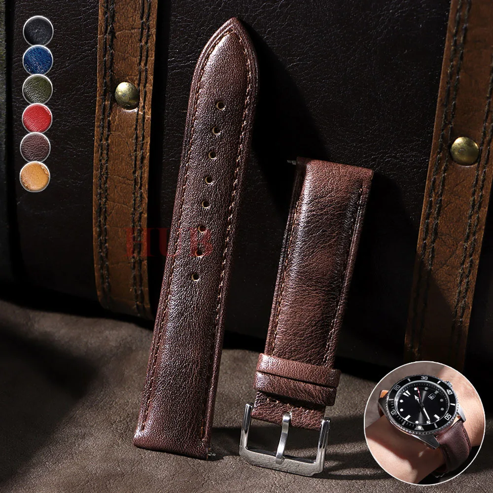 Bracelet de montre en cuir de vache pour hommes, Vintage, marron foncé, à dégagement rapide, pour Samsung Galaxy Watch 8/7/6/5/4, 18mm, 20mm, 22mm, 24mm