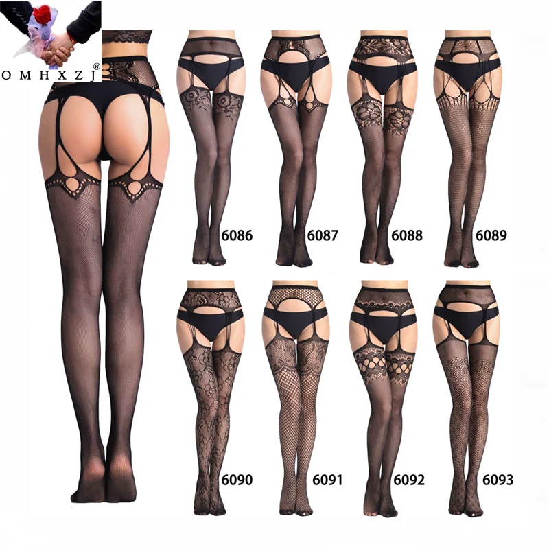 

OMHXZJ EL54 Wholesale sexy big mesh fishnet hollow garter stockings base jacquard pantyhose One size