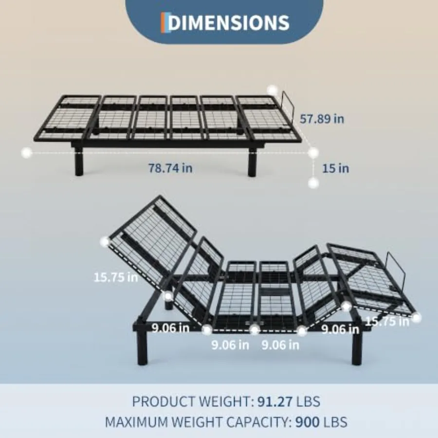 Electric Bed Frame with Remote for Bedroom Use, Steel Frame, Black, Adjustable Head Foot, 1000 Lb Weight Capacity, Queen Size