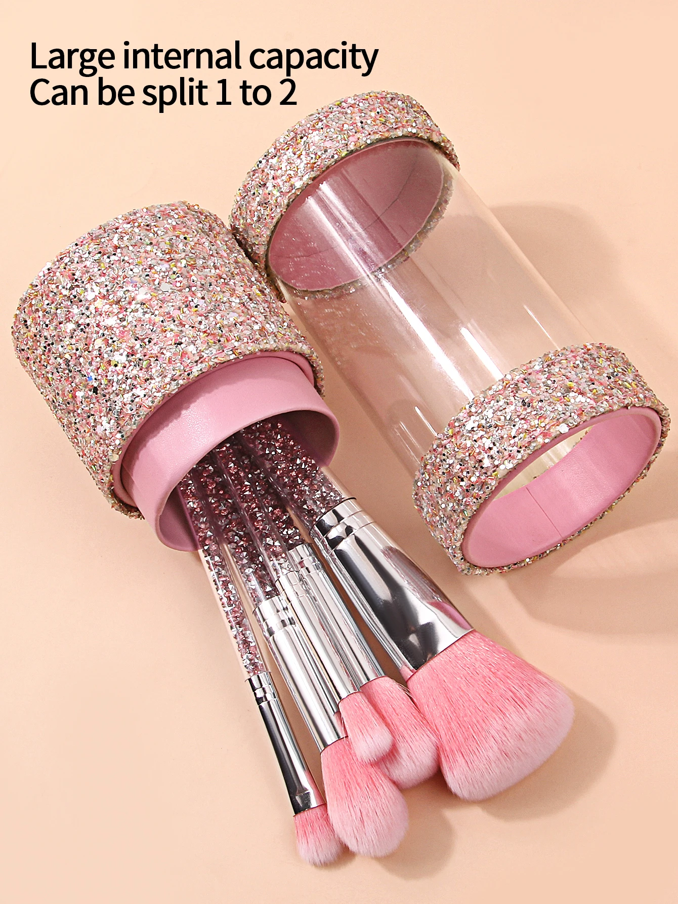 Juego de brochas de maquillaje de alto nivel de apariencia de 8 piezas, incluida juego de brochas de maquillaje con mango de diamante + soplo de polvo + cubo de almacenamiento