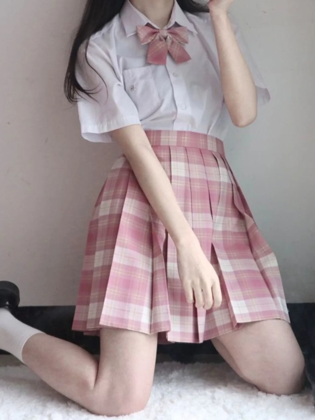 plus Size Women's Shirt JK Uniform Skirt High Waist Plaid Midi Skirt Belly Covering 200 Pounds Soft Girl Japanese Style
