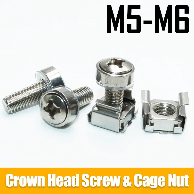 

304 Stainless Steel Cabinet Screw Rack Mount Cage Nut Bolt and Washer M6*16 for Network Server Chassi Distribution Shelve Router