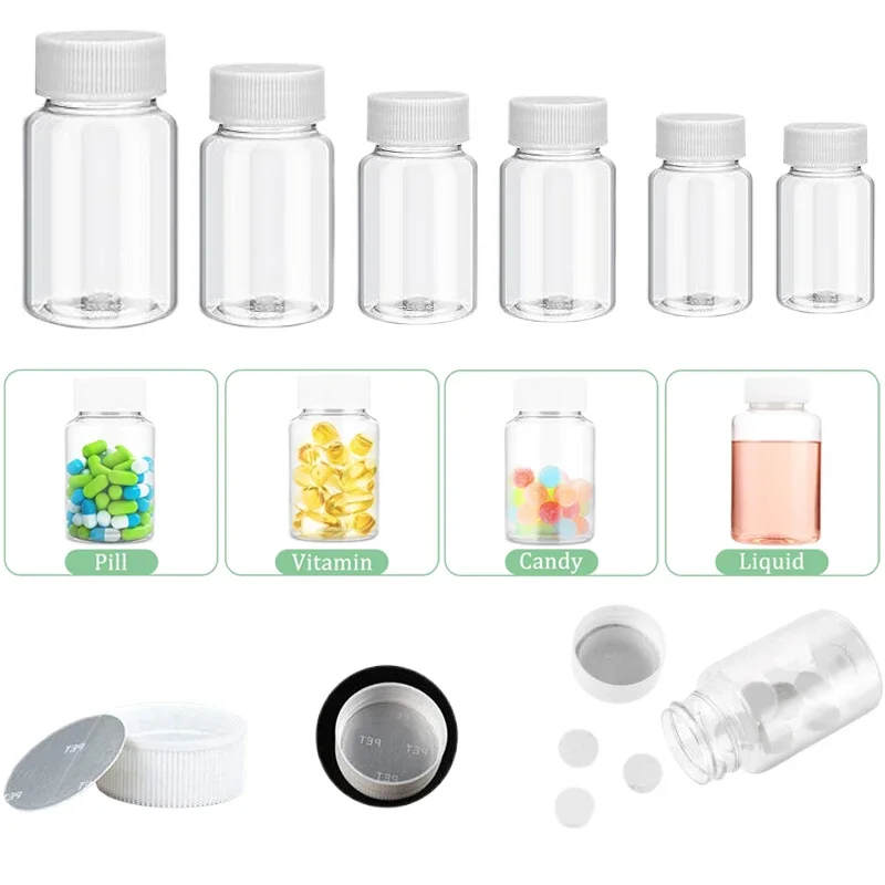 50Pcs 15/20/30/50/60/80/100ml Clear Plastic Pill Bottle Pill Tablet Dispenser Bottles Ideal Containers For Pills Liquid Powder