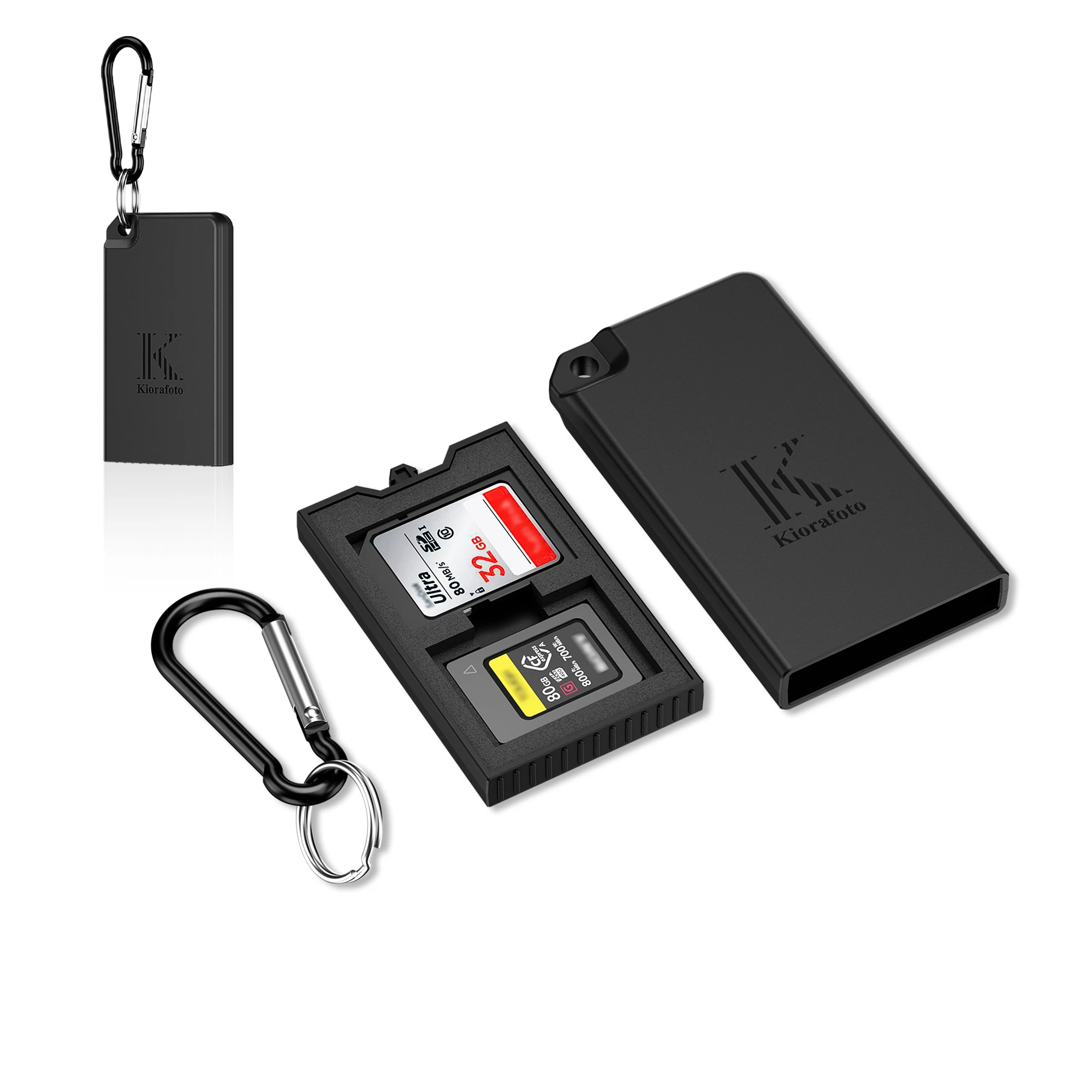 

Pop-up Small Memory Card Case Holder for 2 SD SDHC SDXC Cards & 2 CFexpress Type A Cards with Carabiner SD CFA Card Case Storage