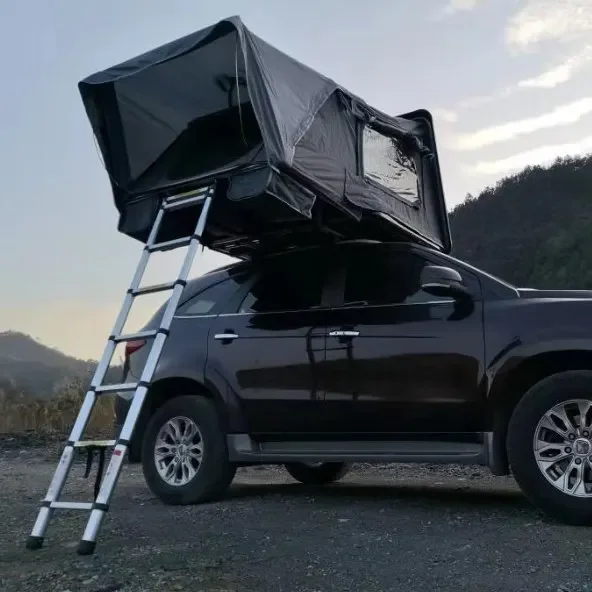 Popular Camping Canvas Folding hard shell roof top tent Easy Set up Outdoor Camping Auto Car Rooftop Tent with camper ladder