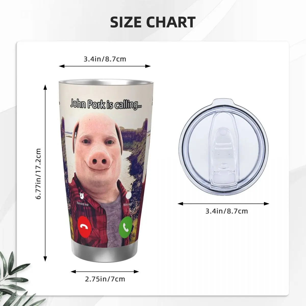 John Pork Is Calling Answer Call Phone Stainless Steel Tumbler Vacuum Insulated Mug Thermal Cold Cup Straw With Lid 20oz