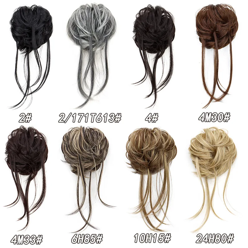 14 inch Synthetic Elegant Messy Curly Elastic Rubber Band Hair Bun Fluffy Easy to Style Suitable for Daily Use cosplay wig Kpop