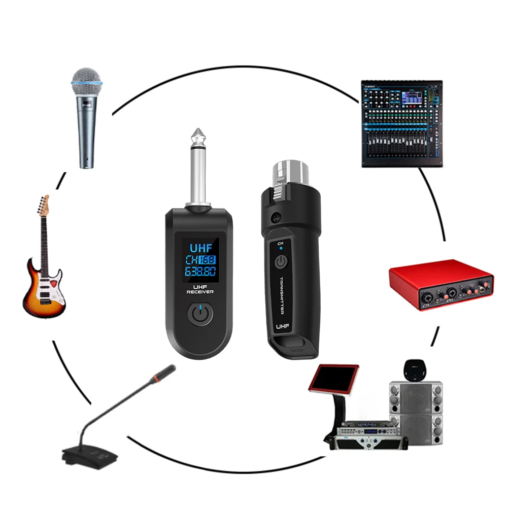 

XLR Transmitter and Receiver Microphone Wireless System Wireless Mic Adapter for Audio Mixer Dynamic Mic Electric Guitar Bass