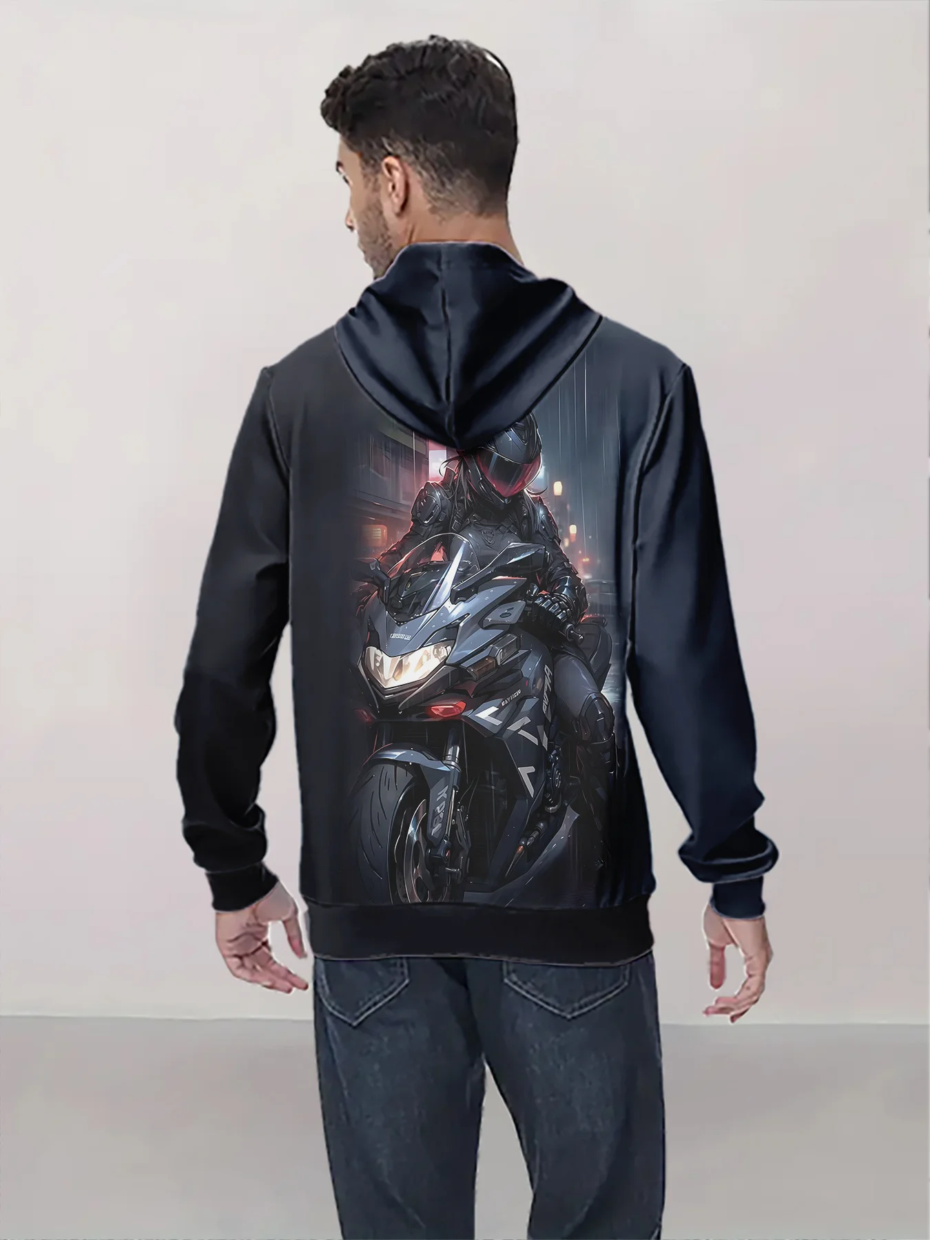 احتضان الركوب! بلوفر بغطاء للرأس مطبوع عليه دراجة نارية للرجال مع جيب، ملابس شارع عصرية ضرورية لفصل الربيع والخريف #4