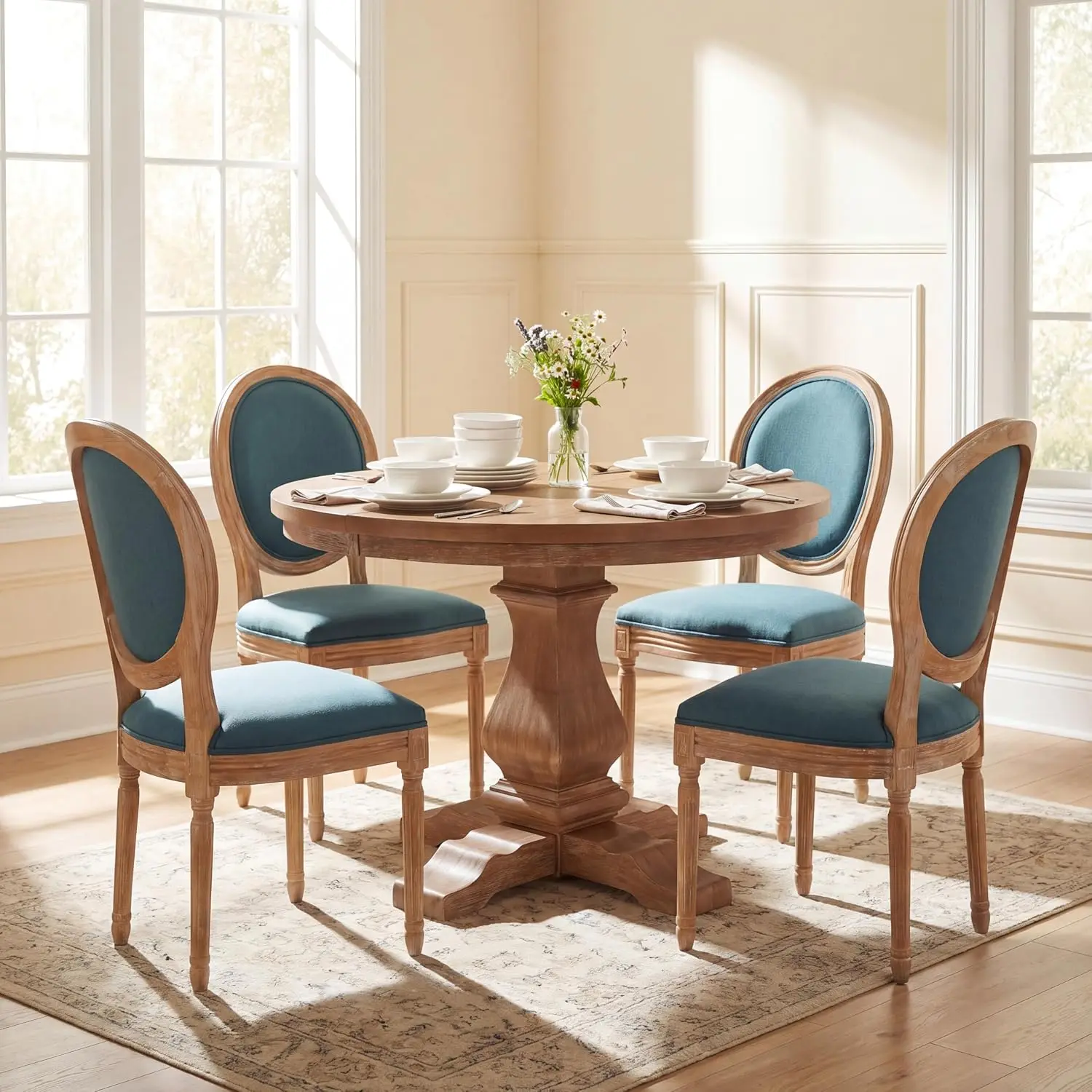 Logy Extendable Dining Table Set for 4, Expandable Kitchen Table and Dining Chairs Set of 4, Rubberwood Dining Room Table Set