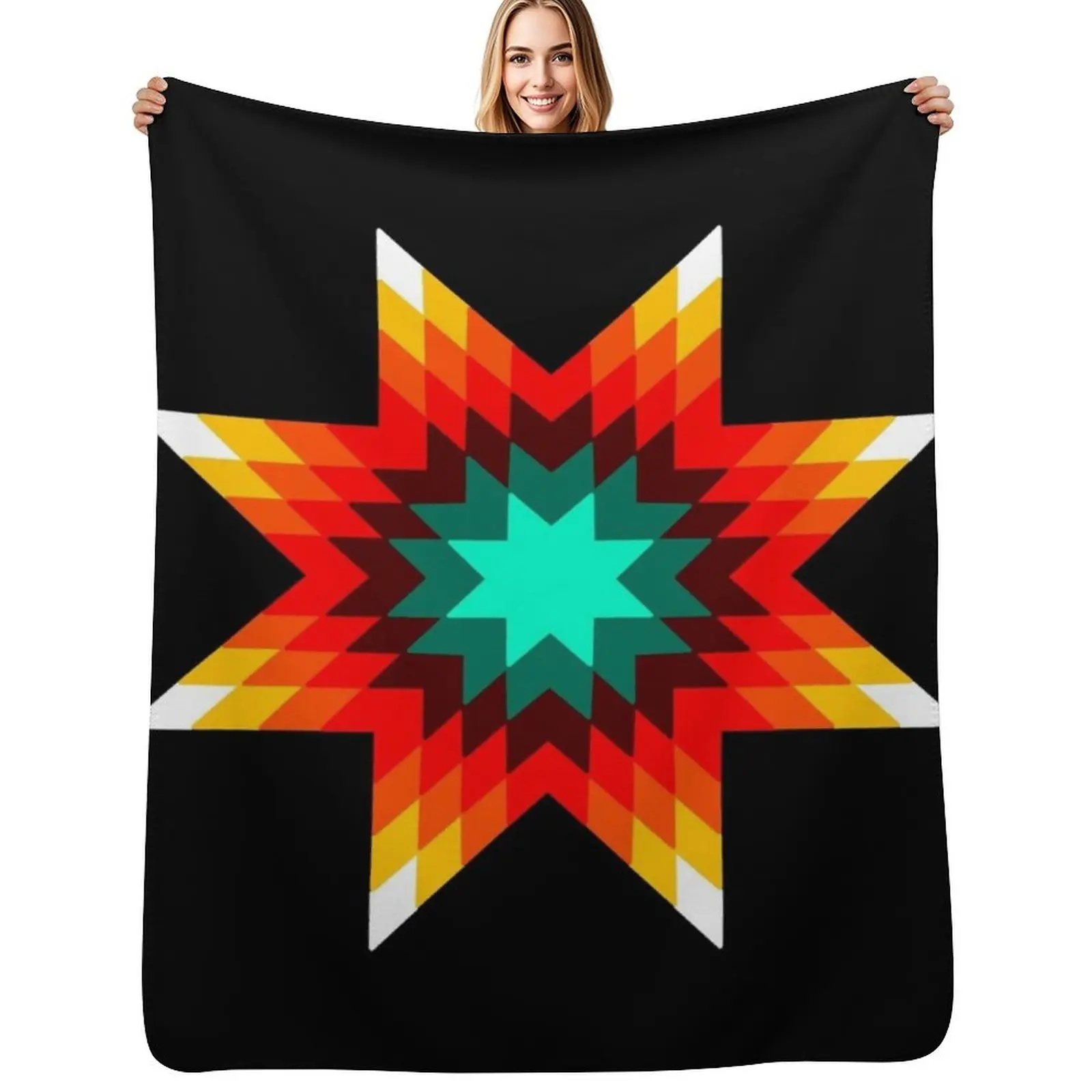 

Star Quilt Pattern - Fire Colors Throw Blanket Decorative Beds Luxury St Warm Custom Blankets