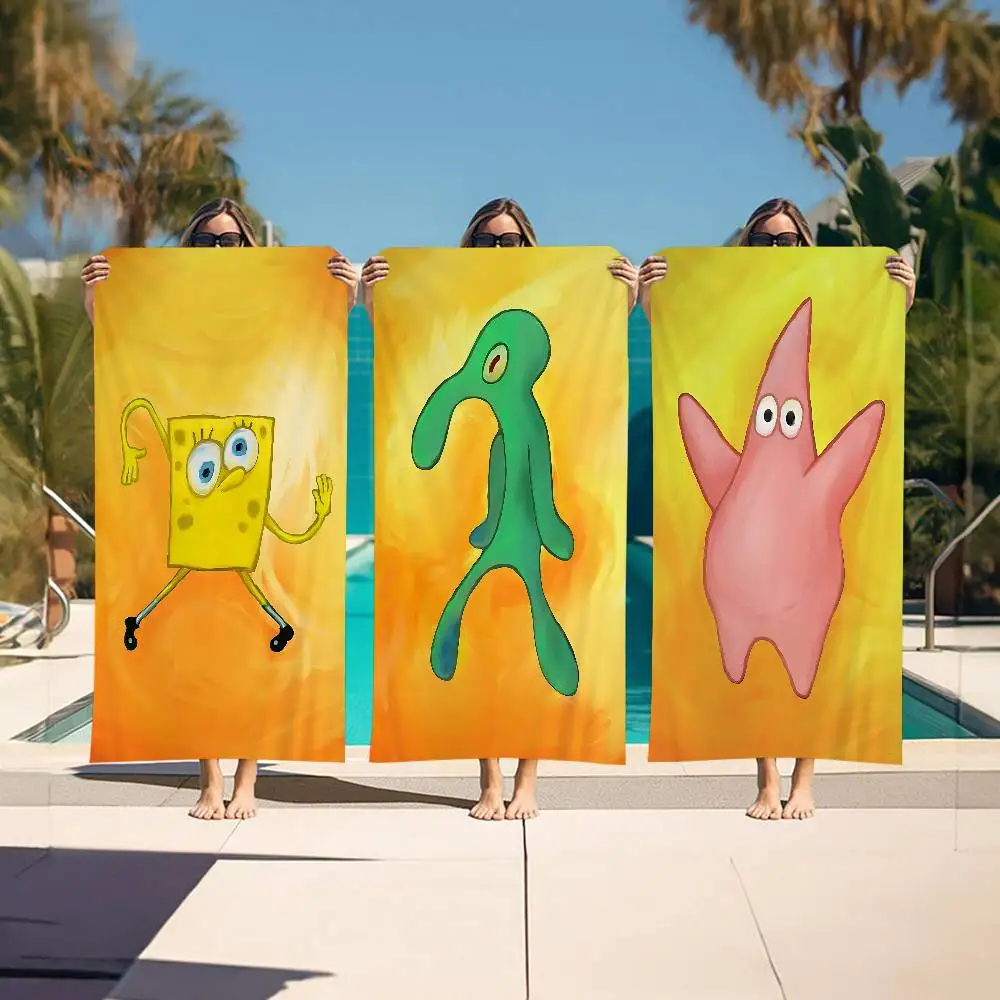 Anime S-SpongeBobes Cute Anime Beach Swimming Towel Soft Absorbent Washcloth Children's Gifts for Kids Travel Camping Gym