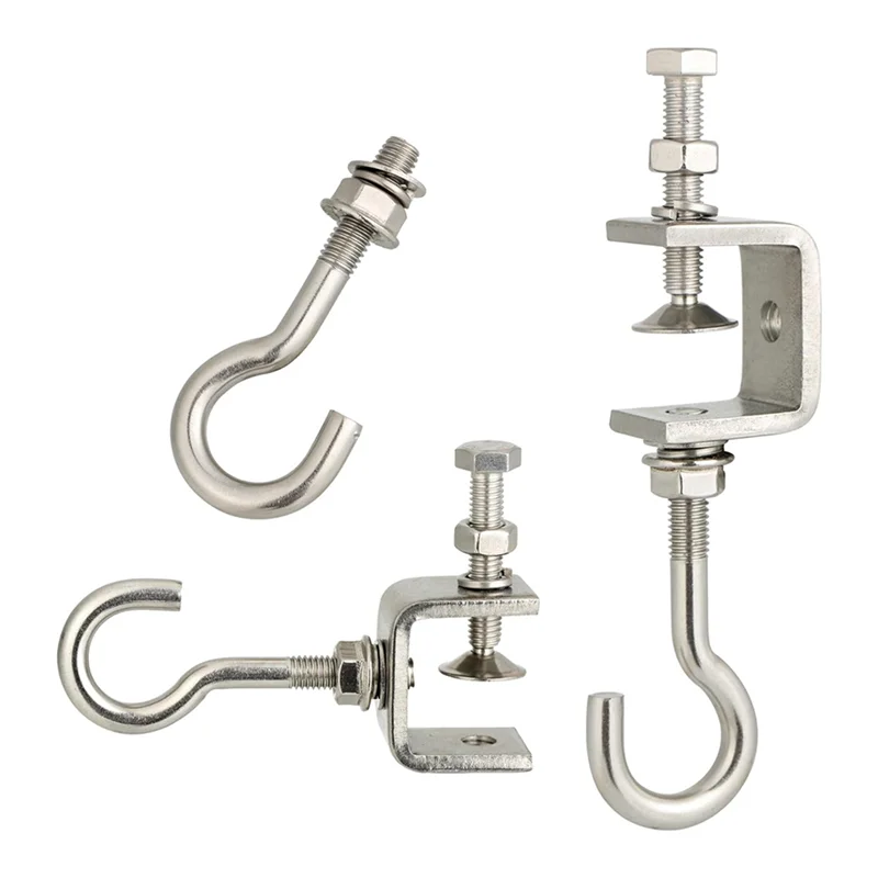 AB45 Morsetto a C piccolo in acciaio inossidabile 4X con anello, morsetto a C, ganci per fascette per tubi per appendere, morsetto con anello per la lavorazione del legno