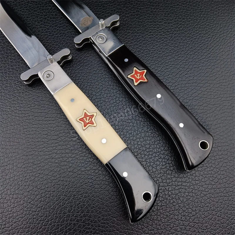 Tactical Russian Finka NKVD (KGB) EDC Folding Knife 440C Mirror Finish Blade Resin Handle Outdoor Manual Tactics Pocket Knives