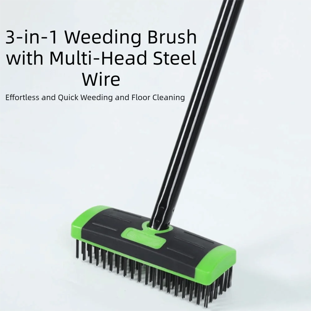 3 In 1 Weed Brush Extendable Handle Replaceable Brush Heads Multi Head Brush Multi-Functional Manual Weeding Brush
