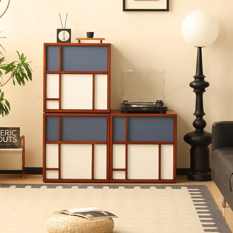 Xiaowan solid wood bucket cabinet, Bauhaus color matching card doorcabinet, antique combinationcabinet in the living room, TV