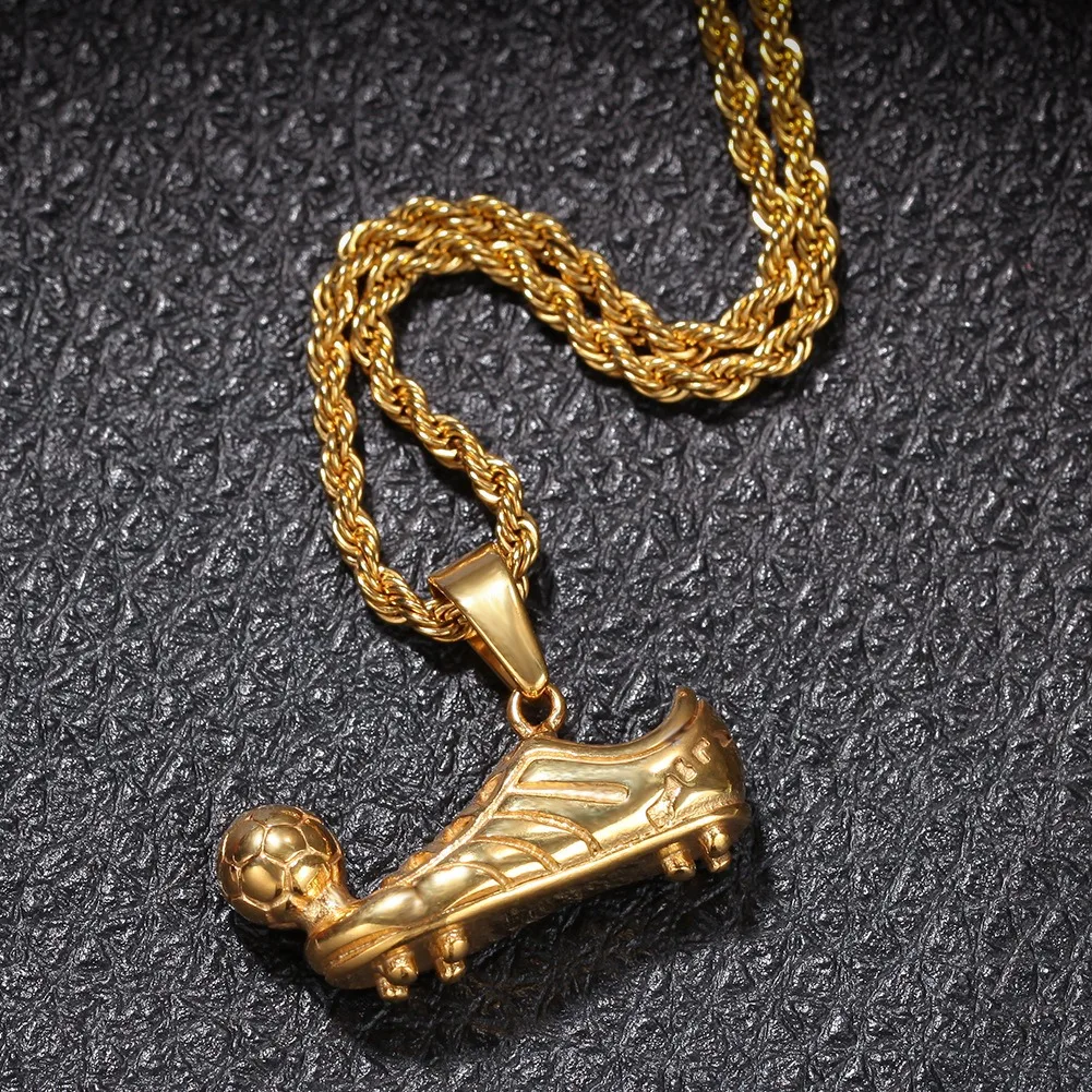 

Stainless steel football sports shoes pendant Golden Shoe Award plated color preserving men's jewelry, fan collection