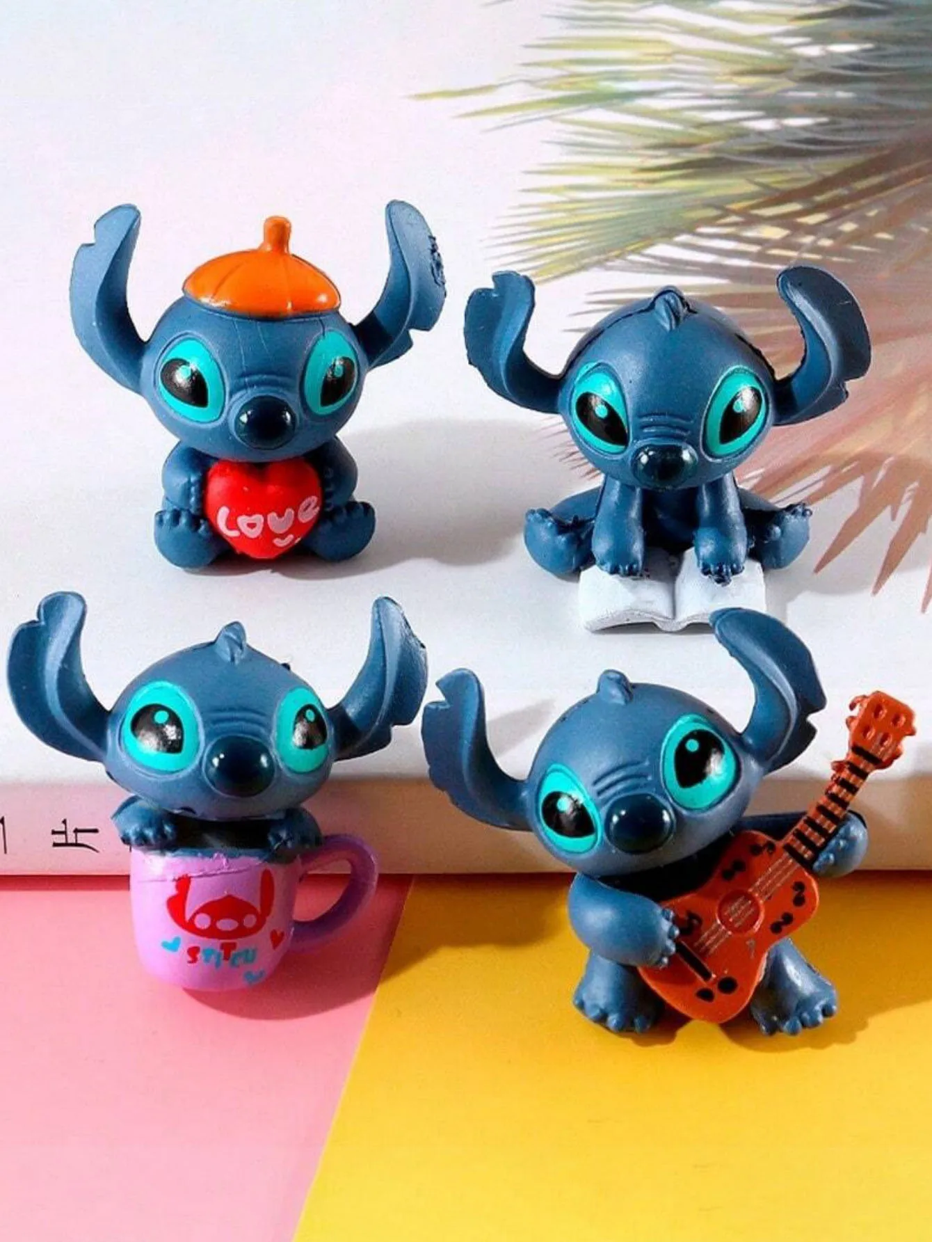 4/12pcs Stitch อะนิเมะรูปตุ๊กตาการ์ตูน Stitch เครื่องประดับภูมิทัศน์ Micro เค้กตกแต่งชุด PVC รูป 14 + ของขวัญวันเกิด