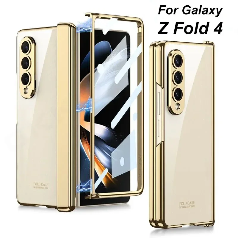 

Magnetic Hinge Outer Glass Case For Samsung Galaxy Z Fold 4 Luxury Plating All-included Plastic Cover For Galaxy Z Fold4 5 Case