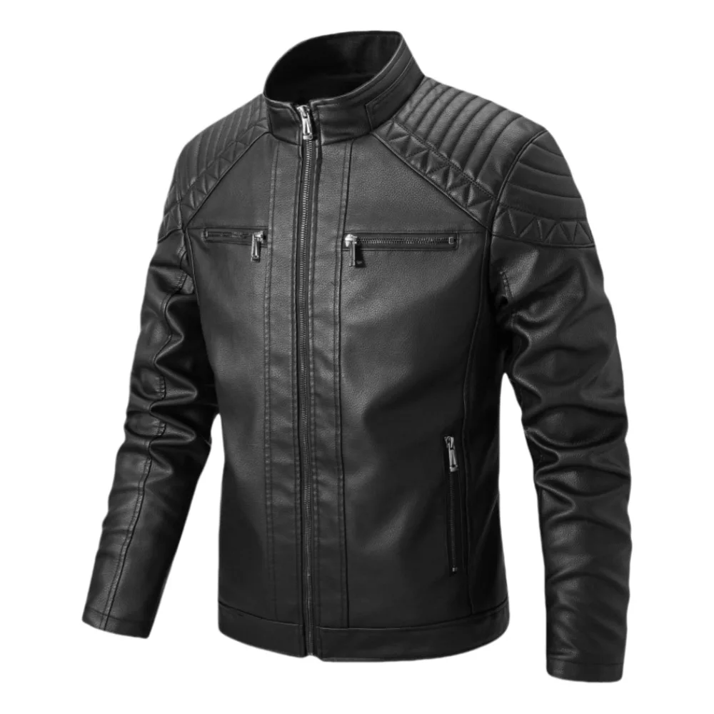 

2025 Men's Padded PU Leather Jacket in European Size with Motorcycle-style Hood and Collar for Men's Clothing