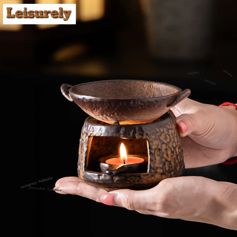 HOYIHM Retro Maple Leaves Lotus Tea Warmer Holder Candle Heater Stove Kettle Stand Boiling Water Carbon Furnace Chinese Teaset
