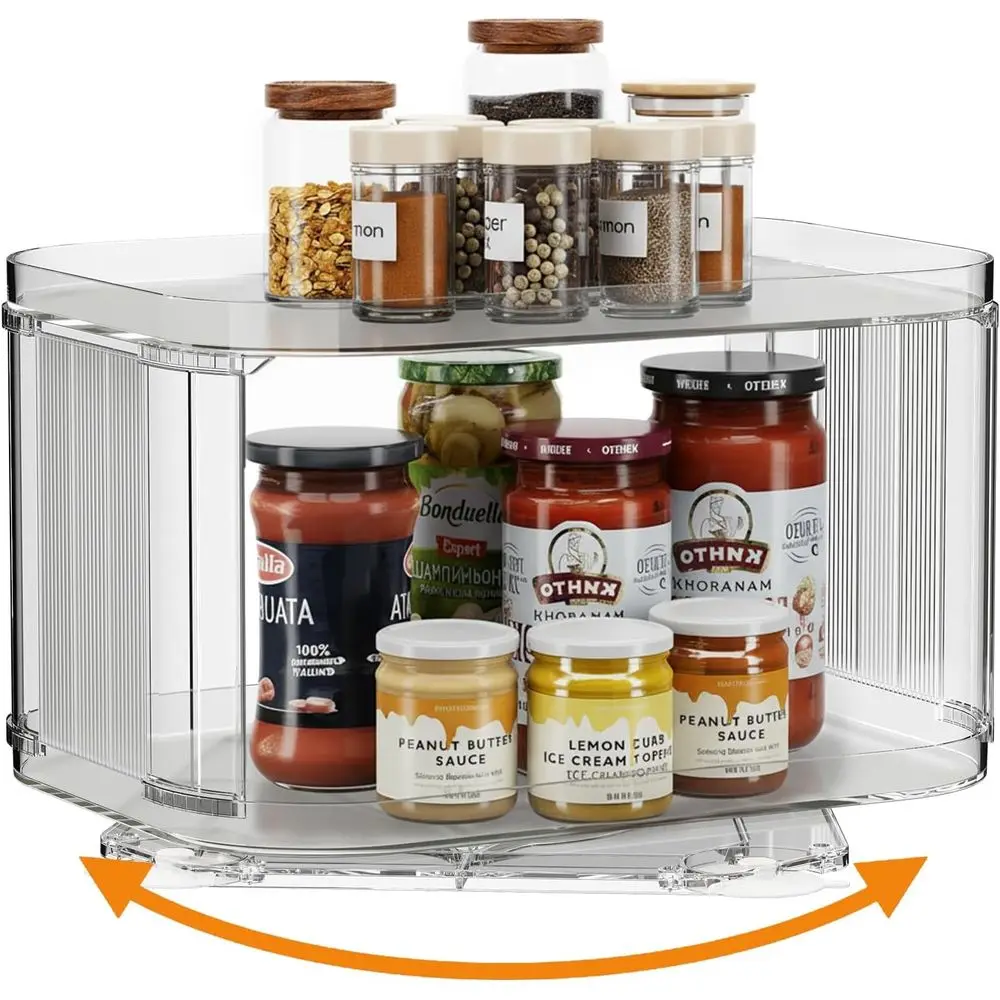 

Органайзер-подставка Lazy Susan для шкафа, кладовой, столешницы (2-уровневый, 14x10 дюймов, прозрачный - 1 шт., круглый)