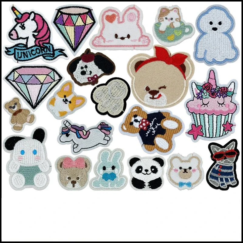 1PCS Cartoon Character Lightning Diamond Rainbow Cake Embroidery Patch For Clothes Hole Repair Decoration Iron On Label