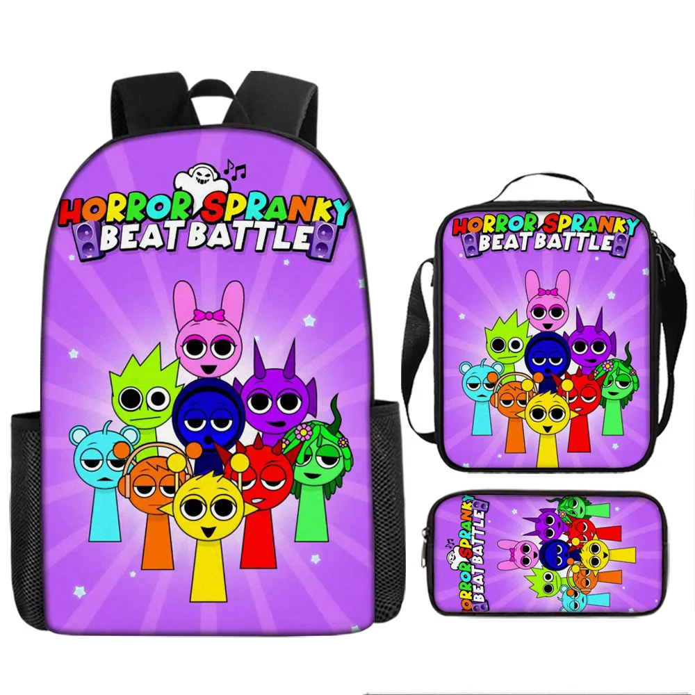 Sprunki Incredible box Rhythm Box Game Primary School Student Backpack Polyester Reducing Load Cartoon Backpack