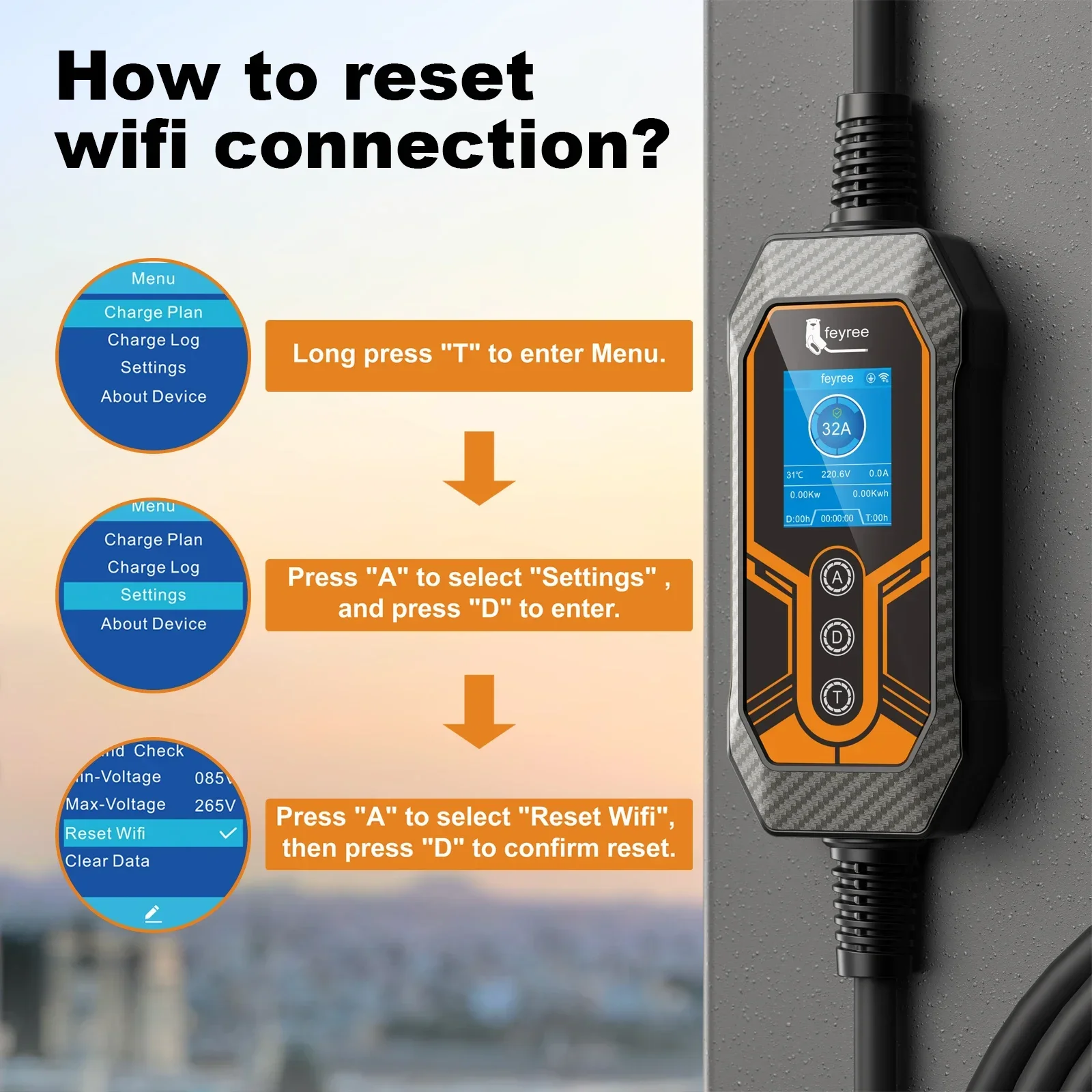 Feyree 11KW 16A 3-fase Type 2 draagbare EV-oplader Wi-Fi APP Bluetooth-versie EVSE-oplaadkabel 5 m CEE-stekker voor elektrische auto