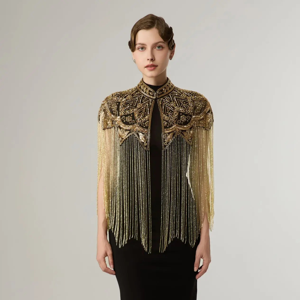 Sequin Beaded Shawl Cape with Handmade Tassels Retro High End Evening Party Wrap for Women Elegant Dance Prom Cover Up