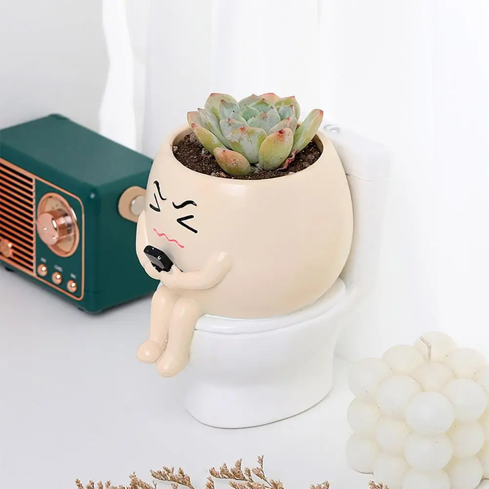 Funny Planter Pot Resin Buddy on Toilet Flowerpot Succulent Planter Home Decor Office Indoor Plants Pot Plant Lovers Gift