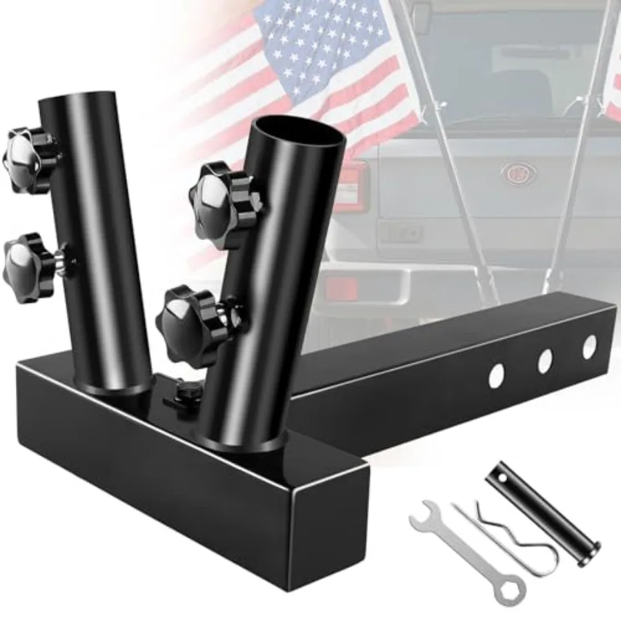 

Hitch Flag Pole Holder, Dual Flag Pole Mount Kit Heavy Duty Metal Mount Flagpole Universal for Standard 2 inch Hitch Receivers,