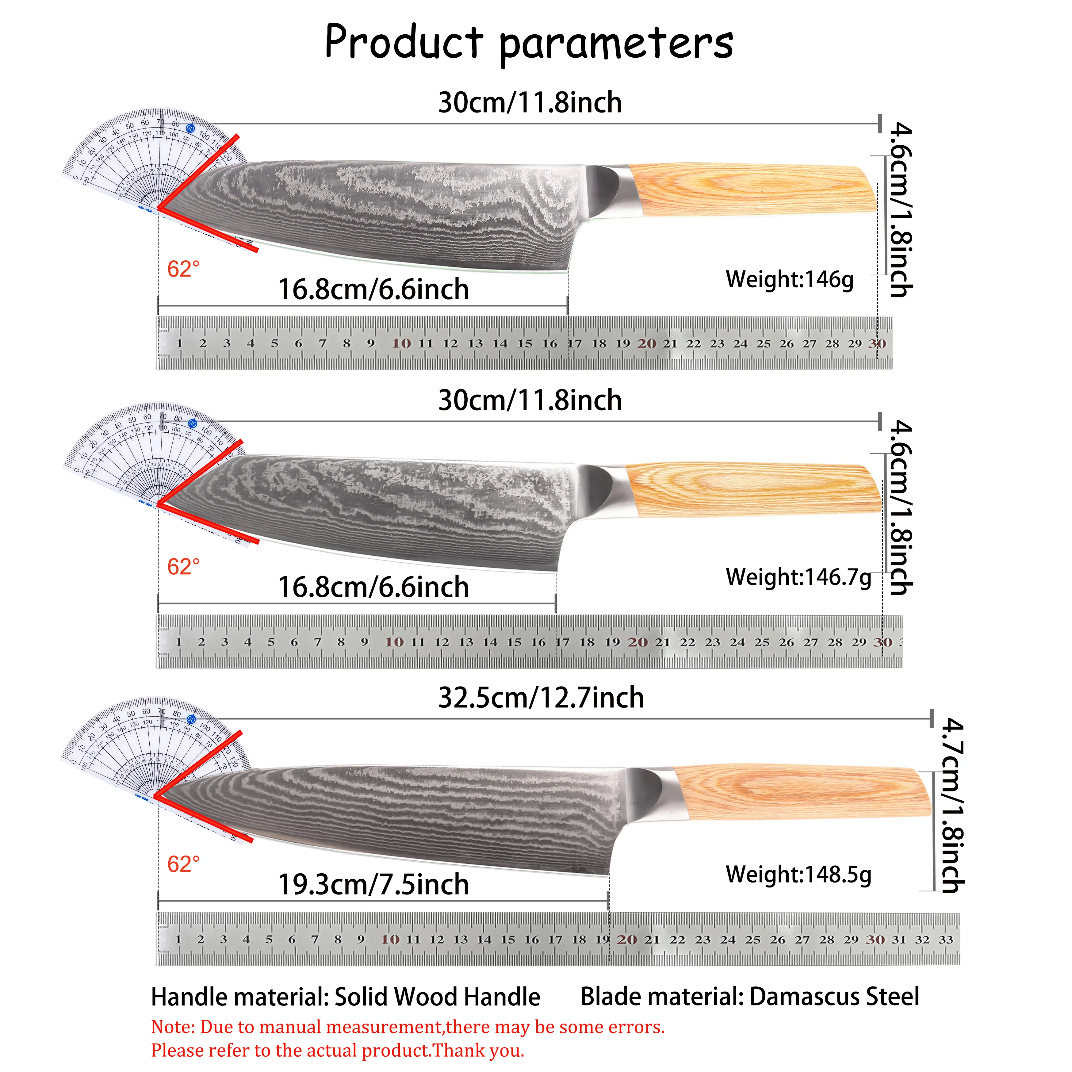 1/3PCS,Household 67 Layer Damascus Kitchen Knife Multi-purpose Kitchen Chef Knife Meat & Vegetable Slicing Knife