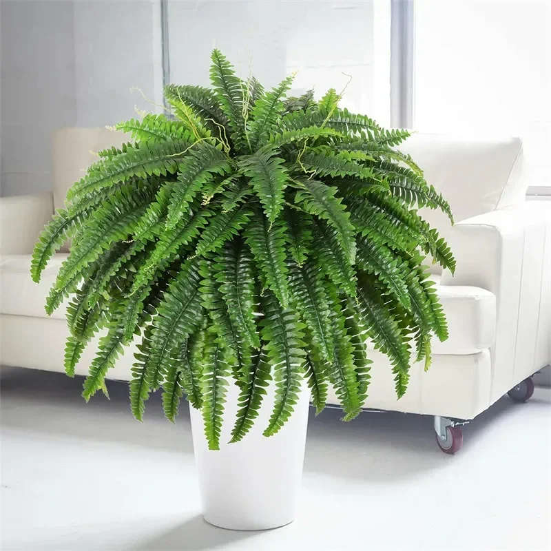 Artificial Boston Fern with 88 Leaves Green Plant Fake Foliage for Home Office Decor Realistic Hanging Vine Wall Decoration