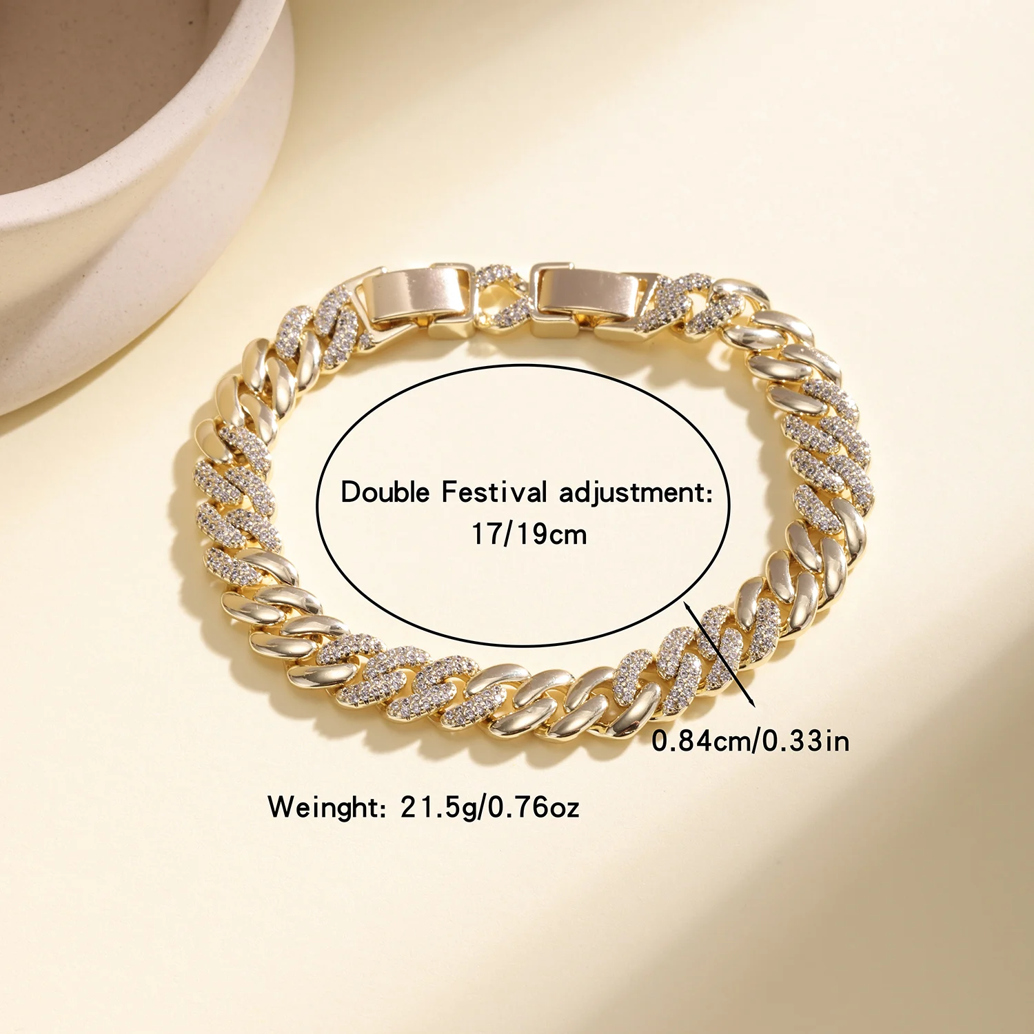 Nidin Neuerscheinung Iced Out Strass Cuban Link Armbänder Hip Hop Bling Kristall Handgelenkschmuck für Frauen Männer Tägliche Party Geschenke – Detail 5