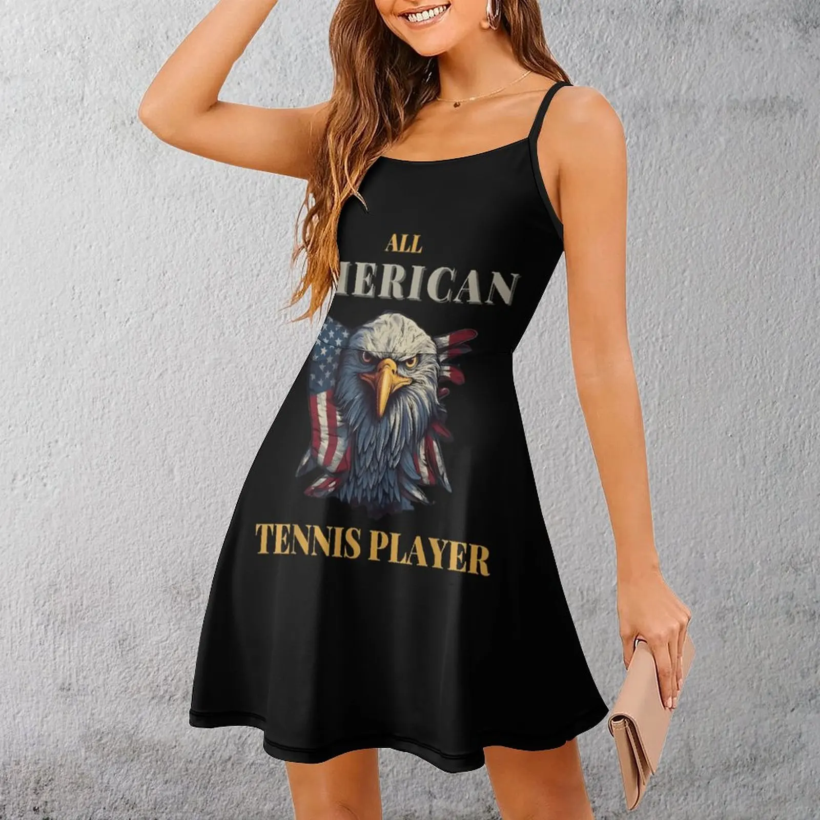 

All American Tennis Player Women's Sling Dress Creative Exotic Woman's Clothing Humor Vacations Suspender Dress