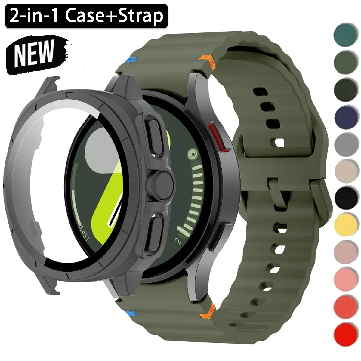 �y�Z�[�����z2-in-1 �P�[�X + �X�g���b�v Samsung Galaxy Watch 7 40mm 44mm �O�σA�b�v�O���[�h Ultra 47mm Galaxy 7 �X�|�[�c�V���R���u���X���b�g