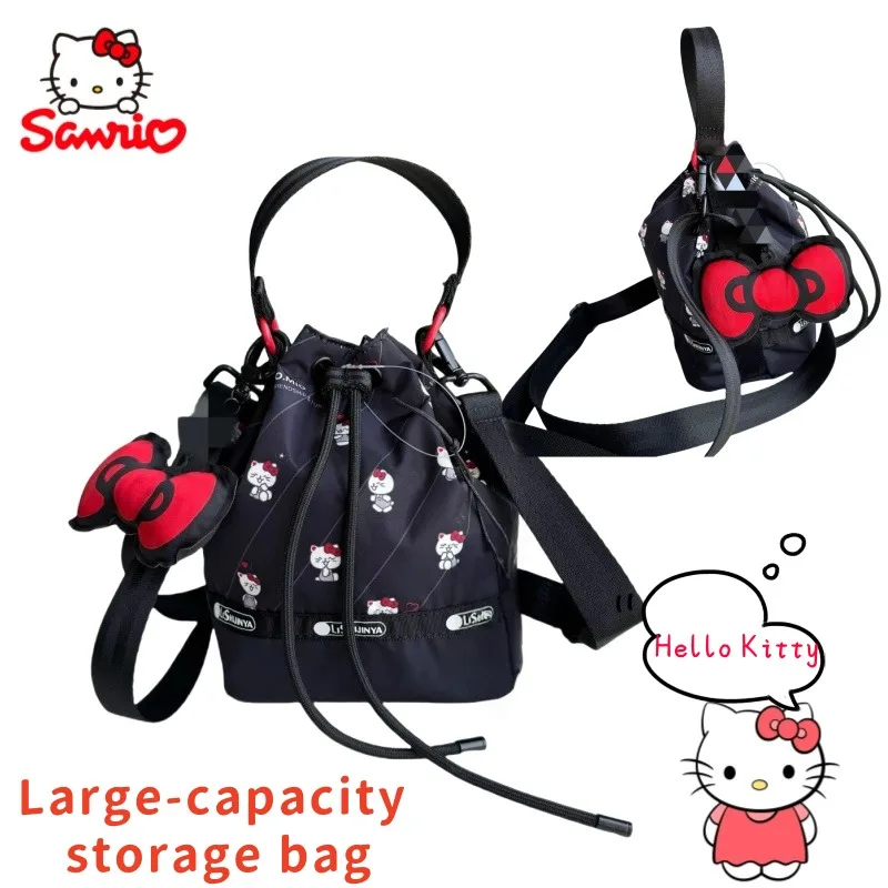 

Hello Kitty cartoon bow print corset bag creative kawaii crossbody bag large capacity shoulder commuter bag girls gift wholesale