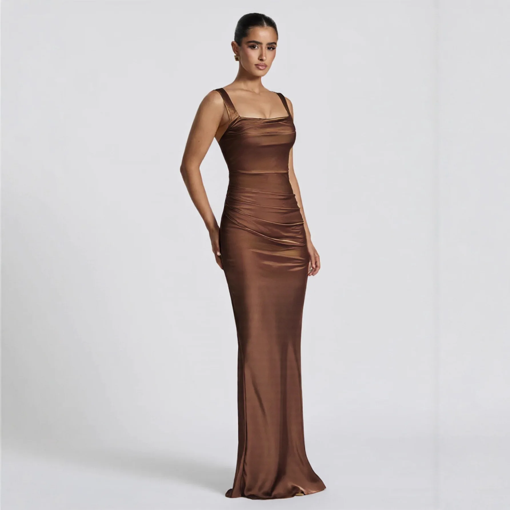 Abito da donna sexy con fionda sexy di colore brillante vintage Abito da festa a vita alta senza maniche con piega chic Y2k Moda 2025 Abito estivo streetwear