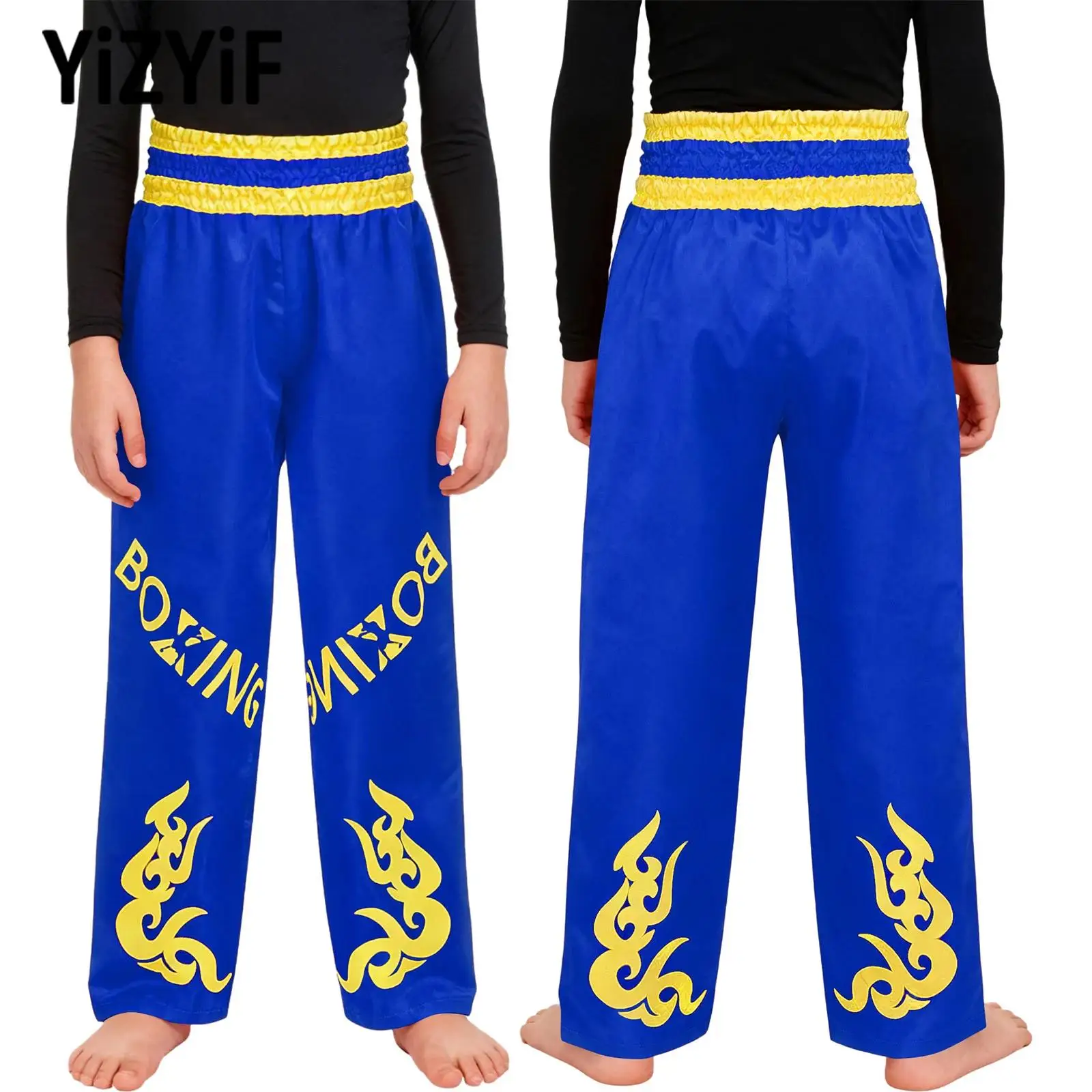 

Kids Boys Stretchy Muay Thai Pants Boxing Training Costume MMA Clothes Satin Pants Boxer Trousers for Halloween Carnival Party