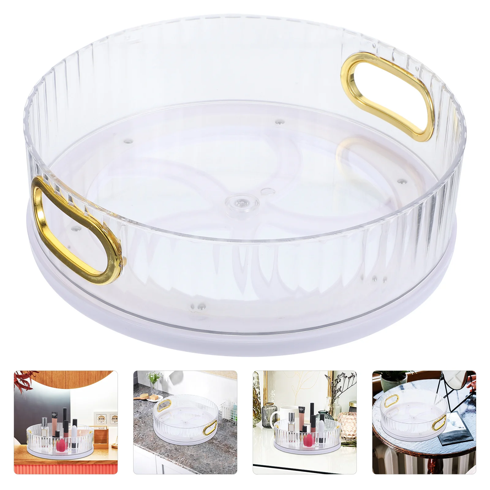 

Rotating Organizer Transparent Skincare Storage Tray Desktop Makeup Turntable Lotion Bottle Vanity Organizer