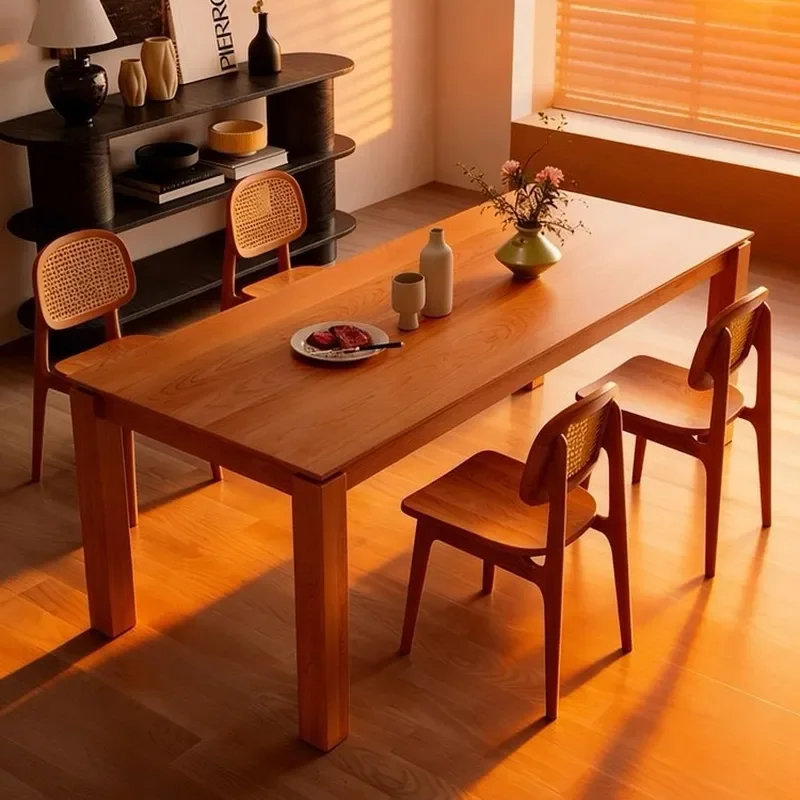 Medieval Solid Wood Dining Table Rectangular Log Style Large Board Desk Retro Study Table for Living Room Small Apartment