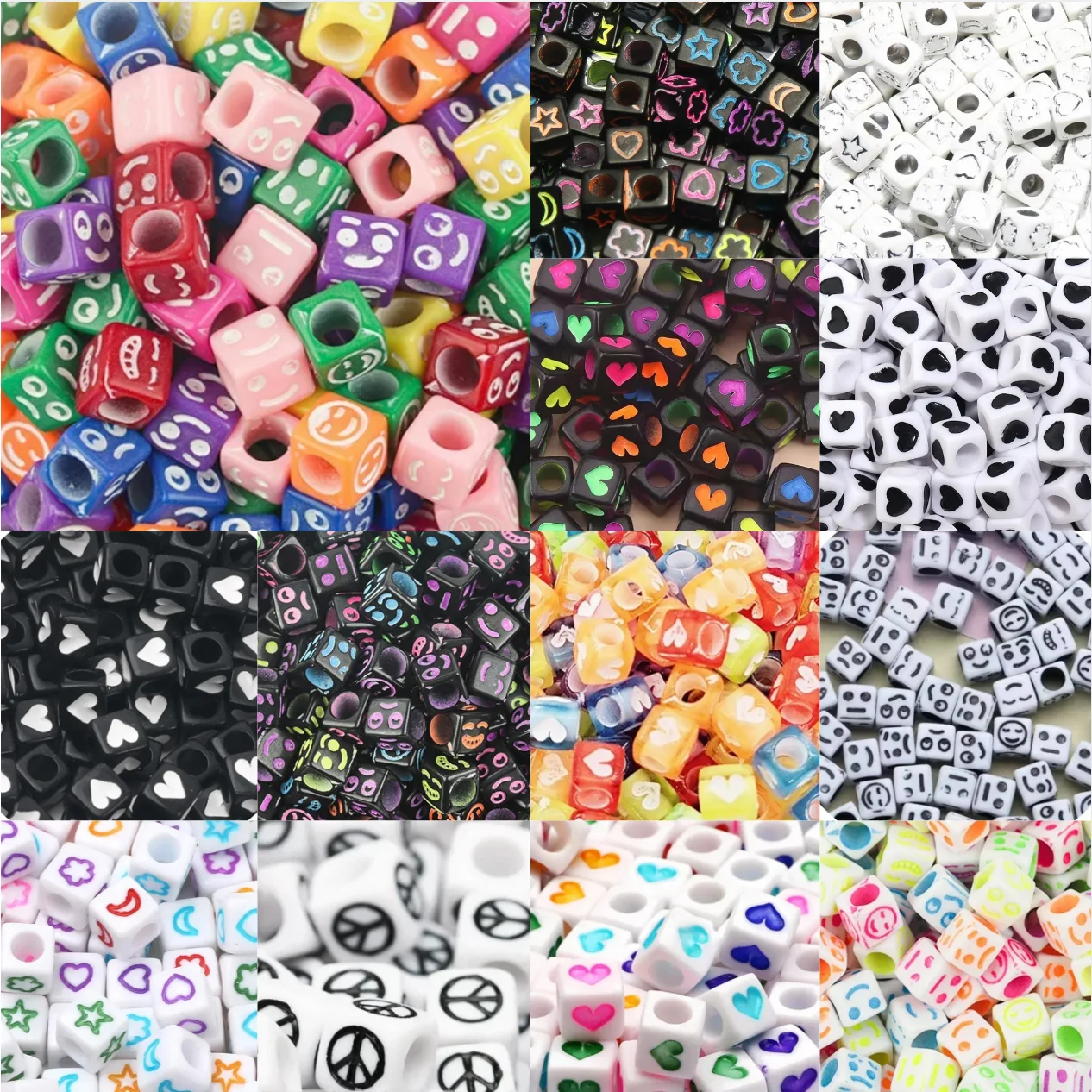 

100-500 шт. акриловых бусин-кубиков в форме сердца, разноцветные разделительные бусины с отверстием для изготовления ювелирных изделий, аксессуары для ожерелий ручной работы