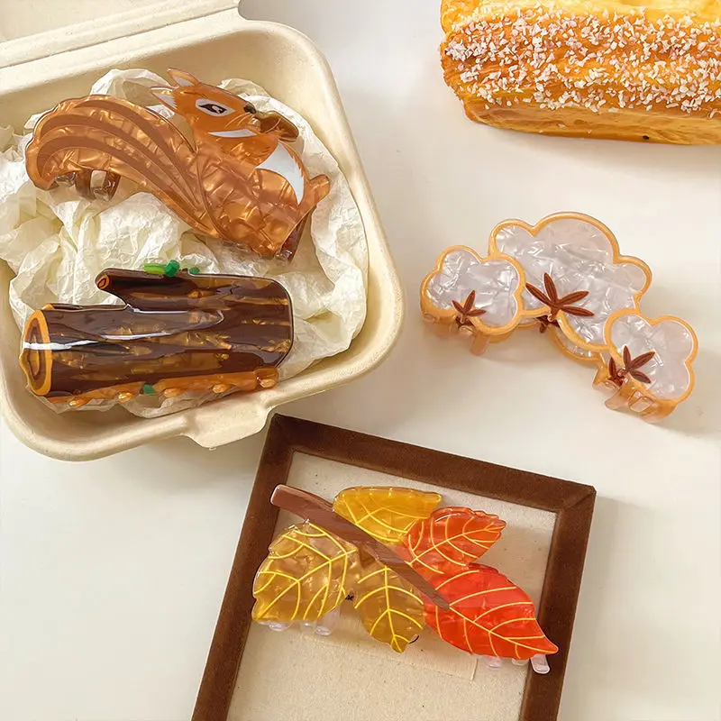 موضة الاكريليك يترك السنجاب القطن الجذع كراب دبوس الشعر للنساء الفتيات جديد الحيوان القرش مشبك شعر كليب اكسسوارات أداة