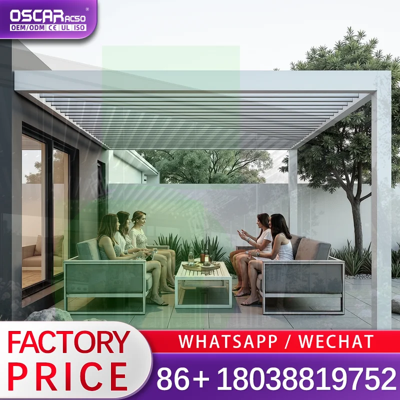 Outdoor Aluminum Louvered Garden Canopy Awning & Gazebo 4X4 4X6 4X8 Sizes Customizable Bioclimatic for Backyard Patio Poolside p