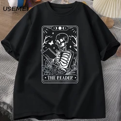 The Reader Tarot Card T-Shirt Skeleton Reading T Shirt Summer Cotton Book Lover Bookish Tshirt Men Women Unisex Oversized Tees